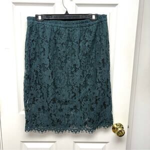 Skies Are Blue Skirt, Green Lace, Lined, Knee Length, Stretch Waist, Size L